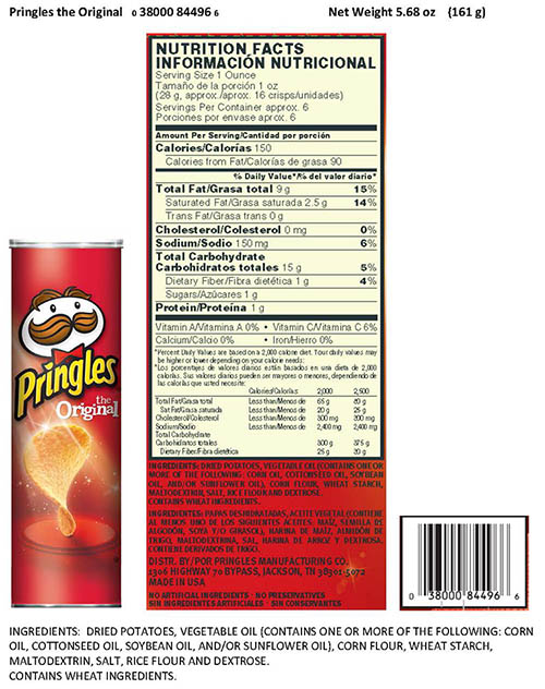 Pringles Issues Allergy Alert and Voluntary Recall of One Hours Worth of Production of Original Crisps Due to Undeclared Milk